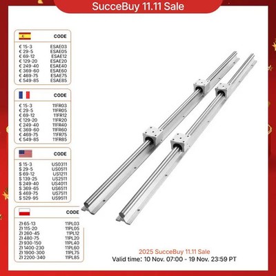 2PCS Linear Guide Rails 800-2200mm & UU Bearing Blocks For DIY Mills CNC Parts