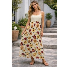 Vtg Positive Attitude Floral Maxi Dress Cream Cottagecore Prairie Sundress USA