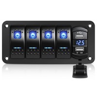 Schalter Panel 4 Gang Wasserdicht 12V/24V LED Voltmeter Dual-Usb 4,8A Marine PKW