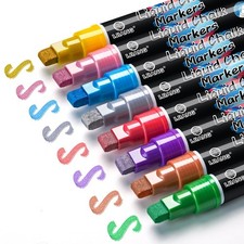 Window Metallic Chalk Markers for Glass Washable with 10mm 3in1 Nib Thick Wid...