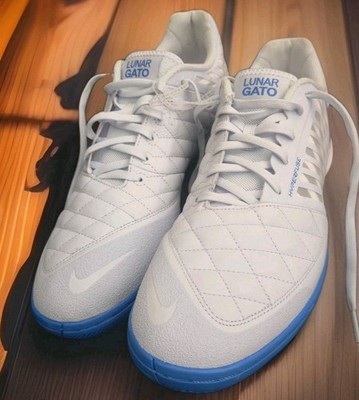New Nike Lunar Gato II Indoor Soccer Shoes Blue White Leather Men's Size 13 US