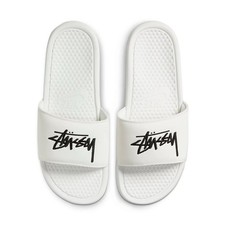 MENS NIKE X STUSSY BENASSI SLIDES / SANDALS WHITE SAIL-BLACK SZ 7 DC5239-100 