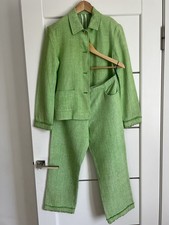 Escada Sport Women s Vintage Green Silk Tweed Fringe Suit Jacket Pants Size 36