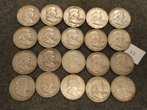 20 pc Franklin Half Dollar 90% Silver $10 face lot 23 ships FREE