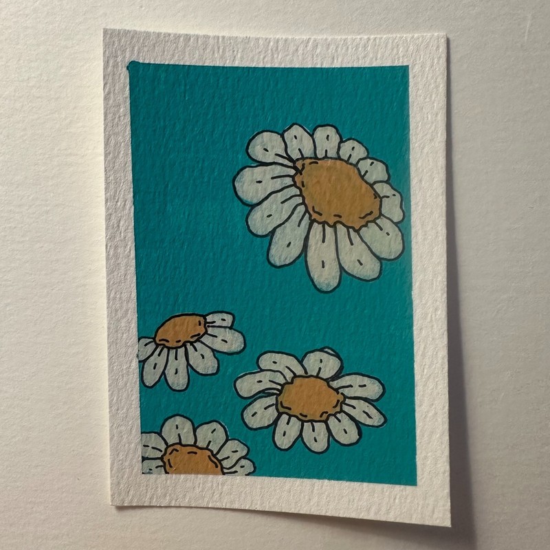 ACEO Original Painting - Vintage Inspired Cartoon Flowers Soft Pastel Acrylic