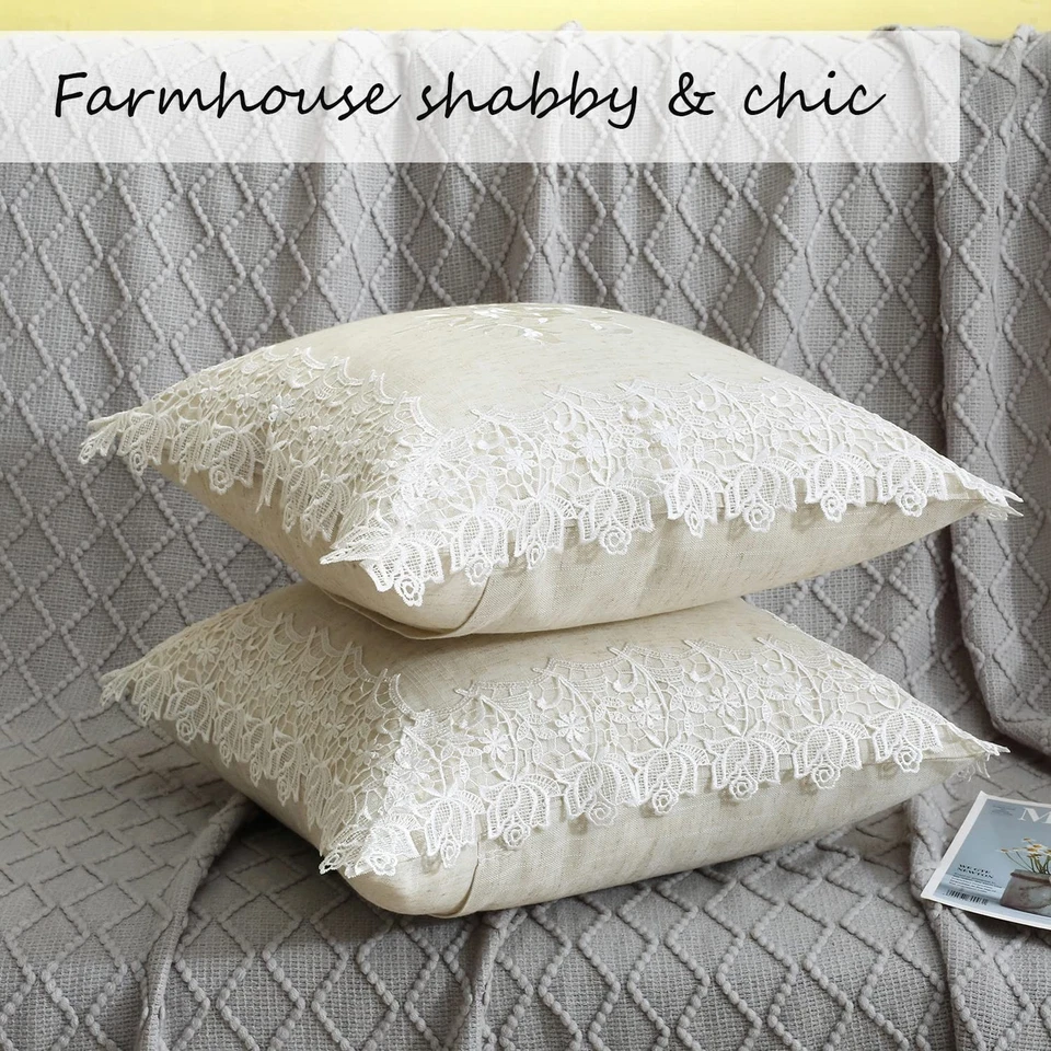 2 Pack Embroidered Spring Floral Throw Pillow Cover 18x18 inches, Farmhouse O... - Image 3 of 4