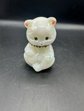 Fenton October Milk Glass Opalescent Bear Pink signed