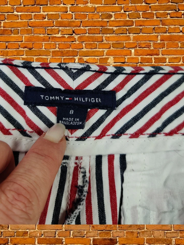 TOMMY HILFIGER STRIPED SHORTS UK 12 US 8 NAVY RED WHITE SLASH POCKET SUMMER WMS - Image 4 of 4