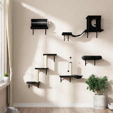 Wall Mounted Cat Furniture, 7 Pcs Cat Wall Shelves with House, Tunnel, Bridge, S