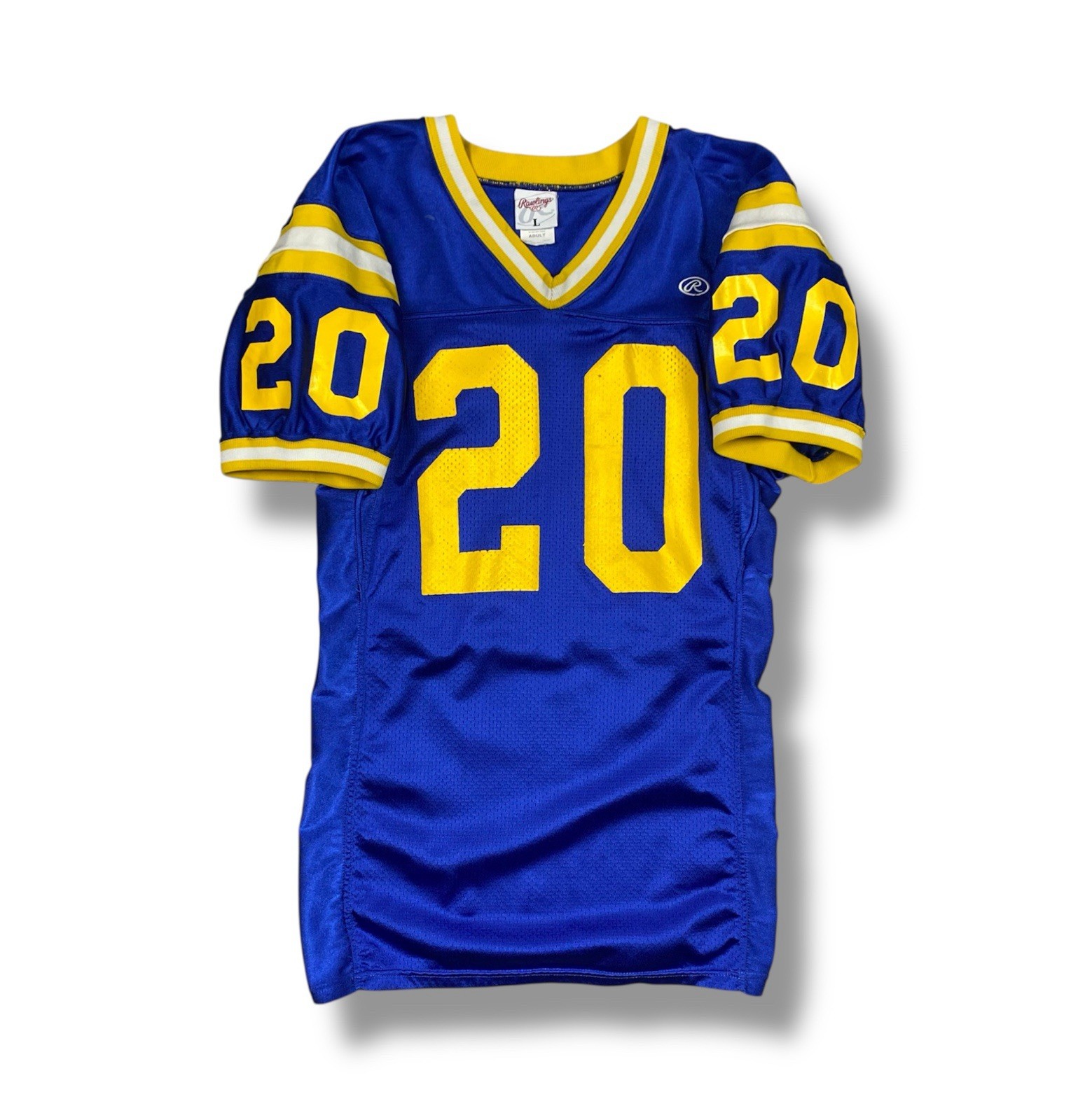 Vintage Rawlings American Football Jersey #20 Blue Yellow Made in USA Mens L