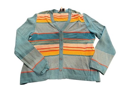 Vintage St. John Sport Button Up Cardigan Sweater Multi-Color Blue Size Large