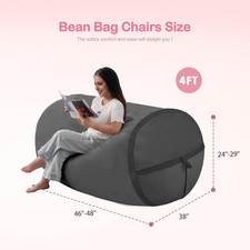 4Ft Bean Bag Chair Giant Bean Bag Chairs for Adults with Memory Foam Filled, ...