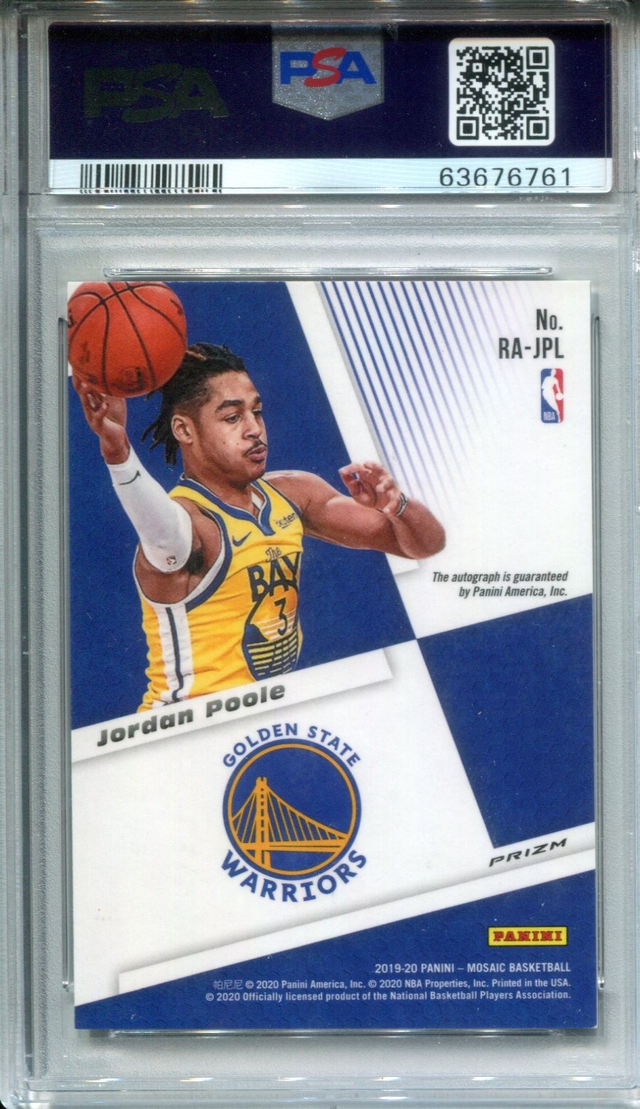 2019 Panini Mosaic Jordan Poole RC Fusion Red Choice Auto PSA 9 Mint view 2