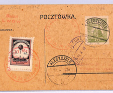 POLAND BALLOON MAIL Card *KLESZCZELE* CDS 1928 1zł Semi-Official LWÓW Warsaw WB1