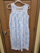 Eileen West Nightgown Womens Small Blue Floral Cotton Sleeveless Eyelet Lace