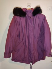 Bromley Sport Petite S Purple 80% Down Puffer Parka Real Raccoon Fur Trim Hood