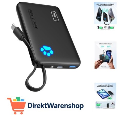 Mini Powerbank 45W 10000mAh USB C Schnellladen tragbar Schwarz
