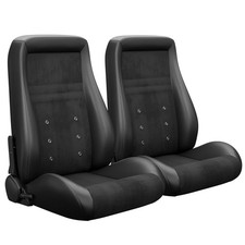 Pair Universal Racing Bucket Seats Reclinable Pvc Leather Carbon Look W Sliders