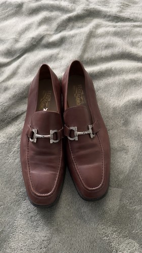 Salvatore Ferragamo Men's Ree Double Gancini Bit Leather Loafers Shoes - Radica