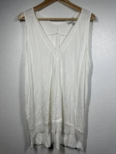 14th & Union Tank Top Womens XL White Sleeveless V Neck Layered Hem Blouse Shirt