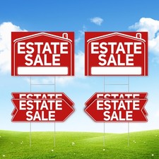 6 Pcs Estate Sale Signs - 2 Large 17" x 12"  4 Arrow 17" x 6" with Stakes