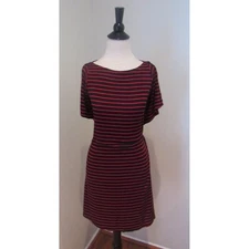 Charming Charlie Striped Black Red Short Sleeve Knee Length Dress Size: Small