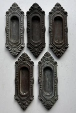 Matched Set Of 5 Brass Victorian Recessed Window Sash Lifts Or Pocket Door Pulls