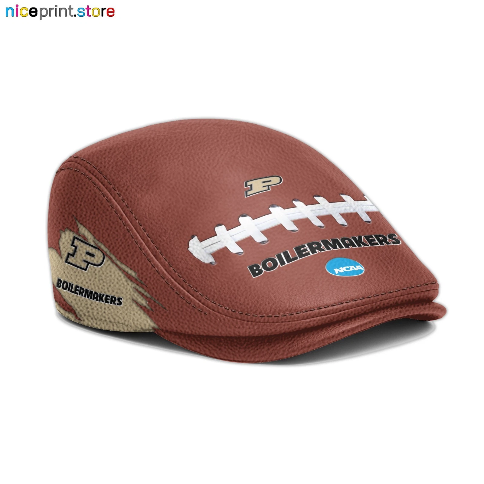 Purdue Team Boilermakers Leather Jeff Cap NCAA Driver Cap NCAA Leather Flat Cap