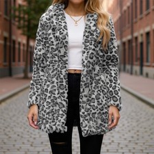 Women's Faux Fur Jackets Autumn Winter Leopard Coats Loose Fur Coat with Pockets