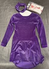 Freida B Figure Skating Dress Purple Sparkly Girls Size 8-10, Mondor Tights NWOT