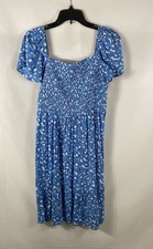 Gap Women's Blue White Floral Smocked Puff Sleeve Square Neck Mini Dress NWT M