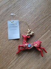 GISELA GRAHAM RED FOLK ART REINDEER CHRISTMAS TREE DECORATION BRAND NEW WITH TAG