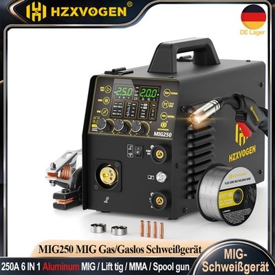 6-in-1 MIG Schweißgerät 250A Aluminium  230V SYN Gas/Gaslos WIG MMA Spot 2T/4T
