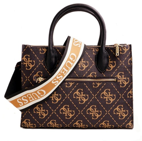 Guess Women's Shoulder Bag Rea High Society Satchel Brown 4G Logo New - Picture 14 of 16