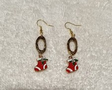 Multicolor Christmas Stockings w/Goldplated Earwires Earrings NEW Handmade