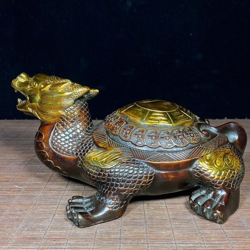 Old Pure bronze gilt bagua tai Chi dragon turtle antique bronze collection - Imagen 2 de 9