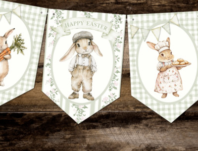 Rustikaler Anhänger Landhausstil Aquarell Osterhasen Wimpel Dekoration