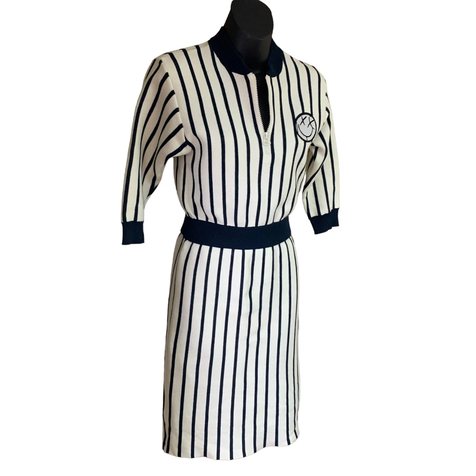 OFF WHITE Abito midi Dur BonBon bianco sporco blu navy misto cashmere maglia stretta donna taglia small