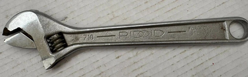 复古 10 英寸 710 RIDGID 锻造钢可调节扳手山脊工具 — 第 3/4 张图片