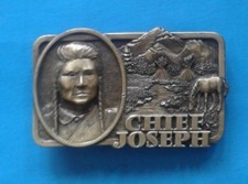 VINTAGE 1982 - CHIEF JOSEPH - INDIAN CHIEF PEWTER SISKIYOU BELT BUCKLE P-10