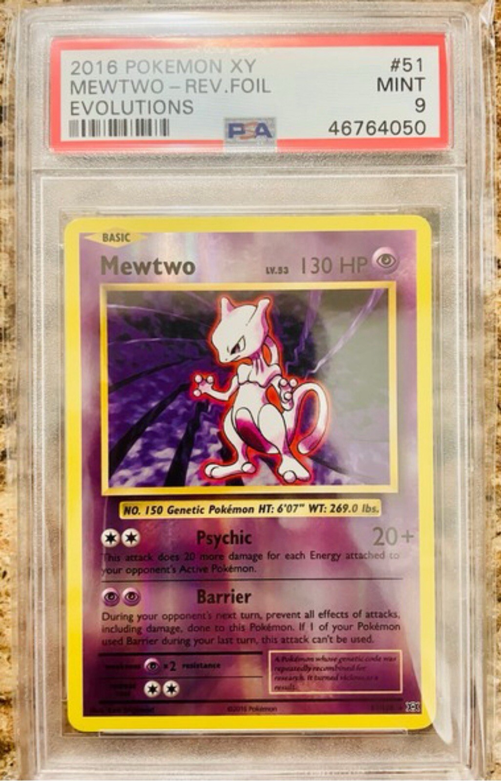 PSA 9 2016 Mewtwo Reverse Foil 51/108 Pokemon XY Evolutions