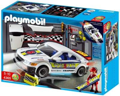 Playmobil 4365 Police Car Repair Shop and Race Car with Headlights