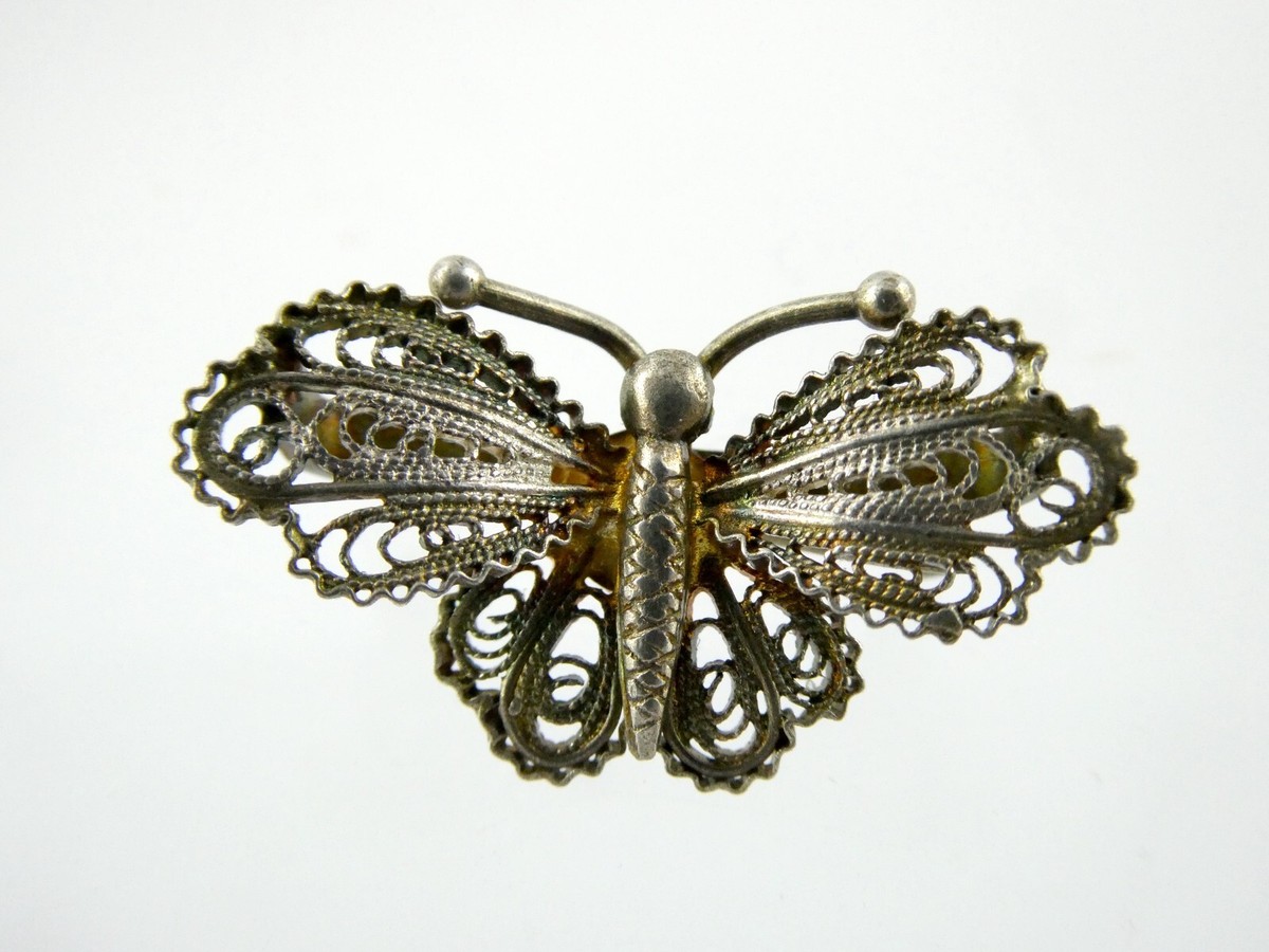 Broche Papillon Filigrane Argent 800 - Ancienne - Occasion - Sans Marque