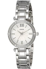 GUESS W0767L1, vestido de dama, acero inoxidable, tono plateado, bisel acentuado en cristal, WR