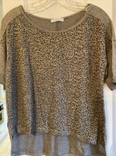 Lush Glittery Leopard Print Knit Top Short Sleeves Size S 