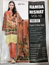 Hamda nishat Unstitched 3 Piece New In Linen Chicken Kari Pakistani Suit Vol 10