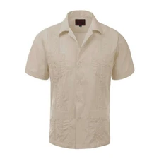 Guayabera Men's Cuban Beach Wedding Short Sleeve Button Up Casual Dress Shirt