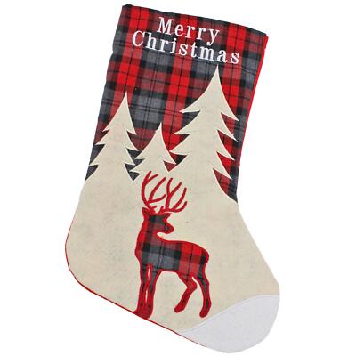 Weihnachtsstrumpf mit Bild und Satinrücken 43 cm - Tartan Rentier