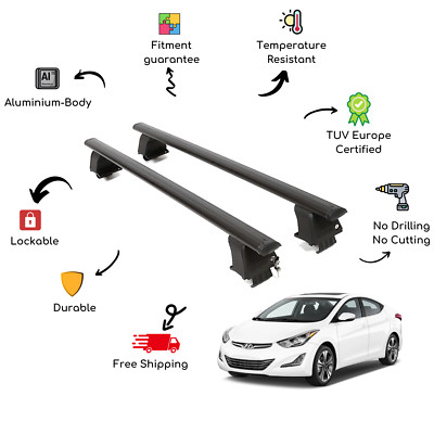 Bare Roof Rack Cross Bars Set for HYUNDAI Elantra VI AD 4 Door 16-Up Black