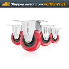 POWERTEC 3 Inch Heavy Duty Red Polyurethane Caster Wheels Fixed Plate 4PK 17207
